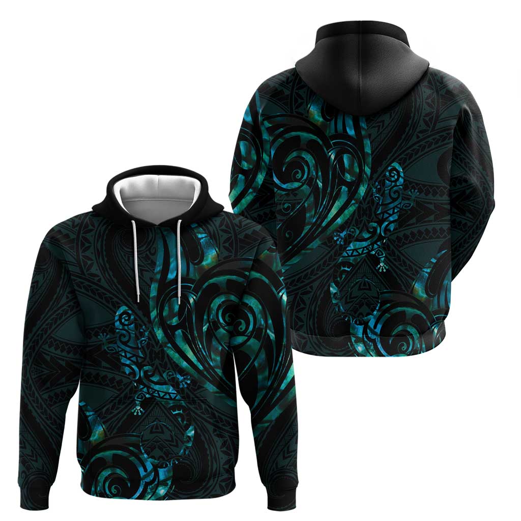 New Zealand Skink Hoodie Aotearoa Maori Mix Paua Shell