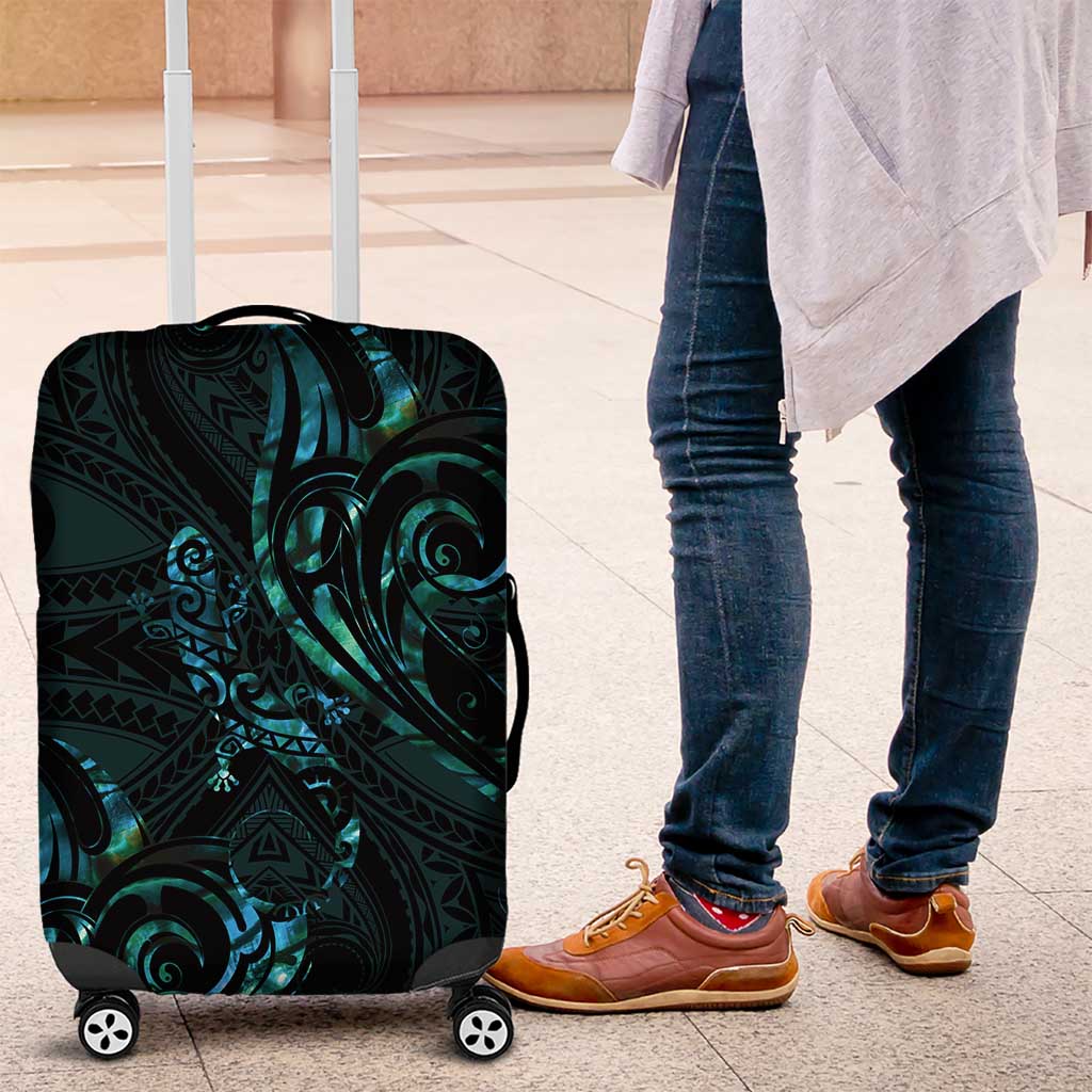 New Zealand Skink Luggage Cover Aotearoa Maori Mix Paua Shell