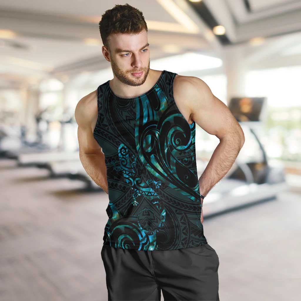 New Zealand Skink Men Tank Top Aotearoa Maori Mix Paua Shell LT14 Blue - Polynesian Pride