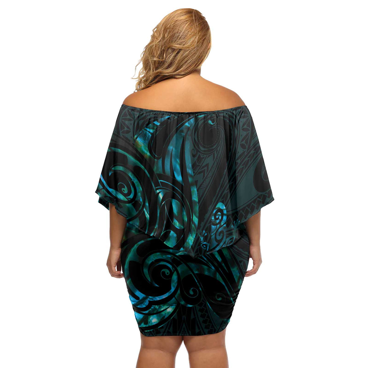 New Zealand Skink Off Shoulder Short Dress Aotearoa Maori Mix Paua Shell LT14 - Polynesian Pride