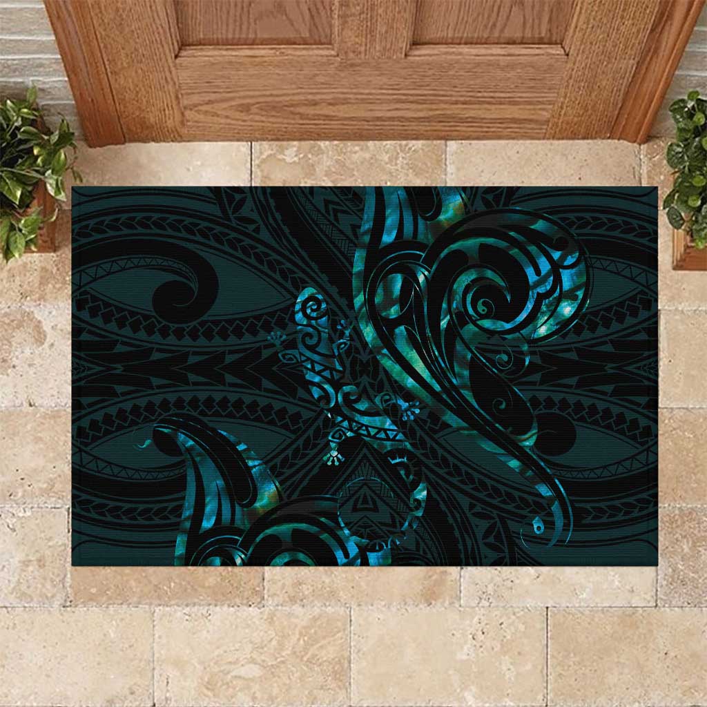 New Zealand Skink Rubber Doormat Aotearoa Maori Mix Paua Shell LT14 Blue - Polynesian Pride