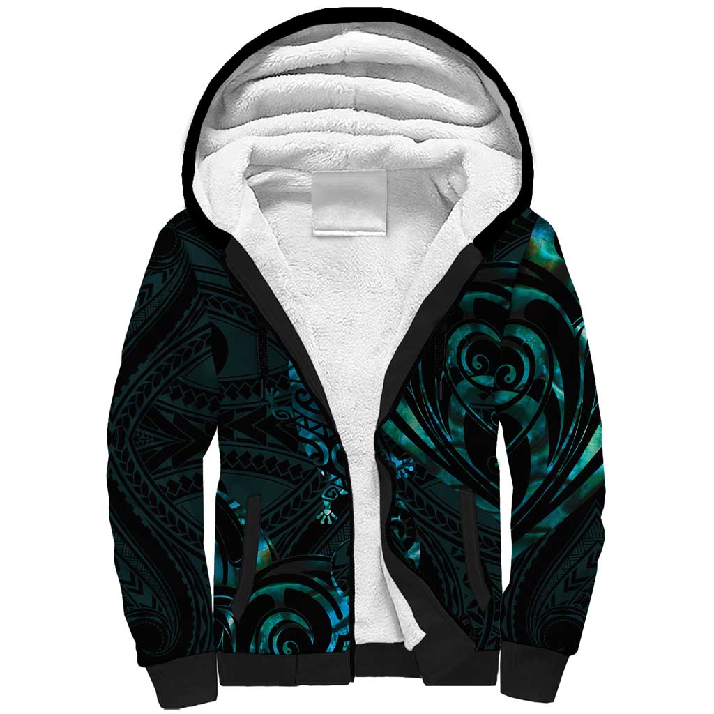 New Zealand Skink Sherpa Hoodie Aotearoa Maori Mix Paua Shell LT14 Unisex Blue - Polynesian Pride