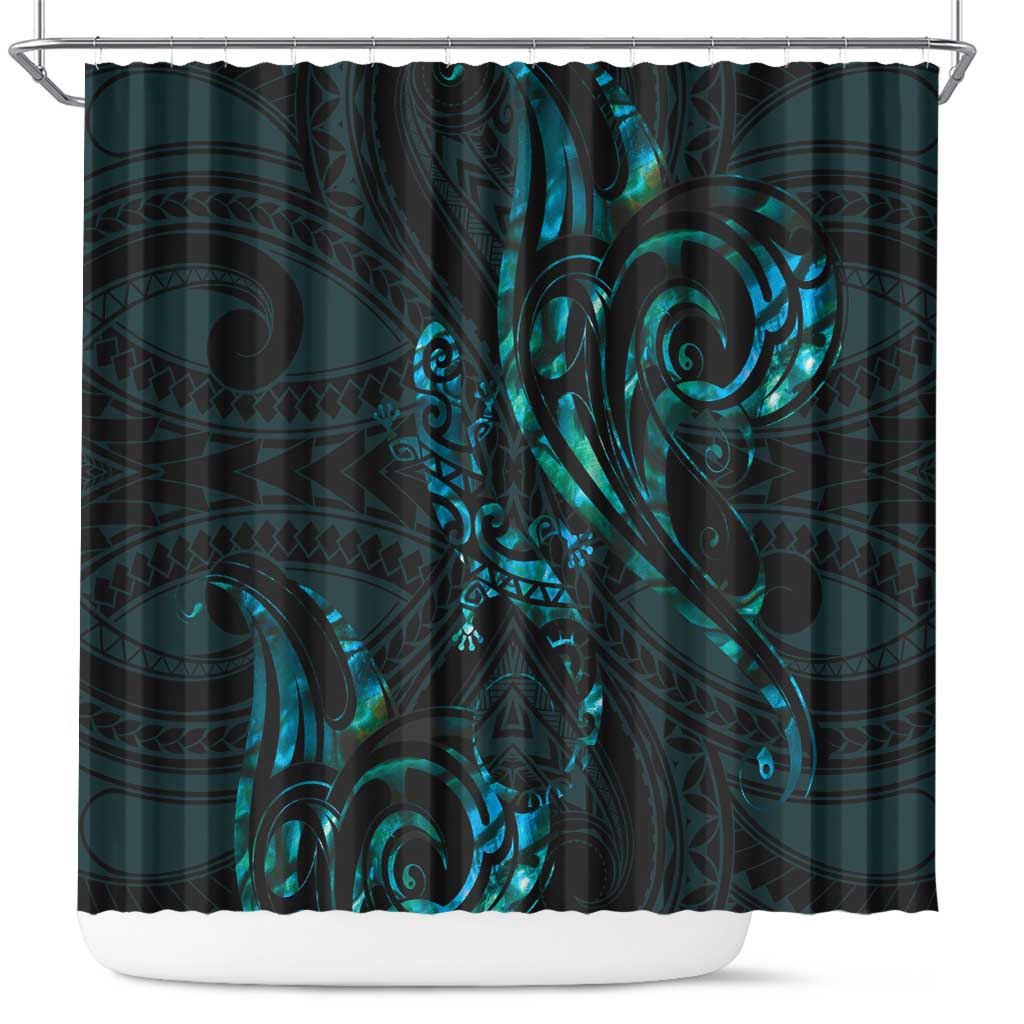 New Zealand Skink Shower Curtain Aotearoa Maori Mix Paua Shell