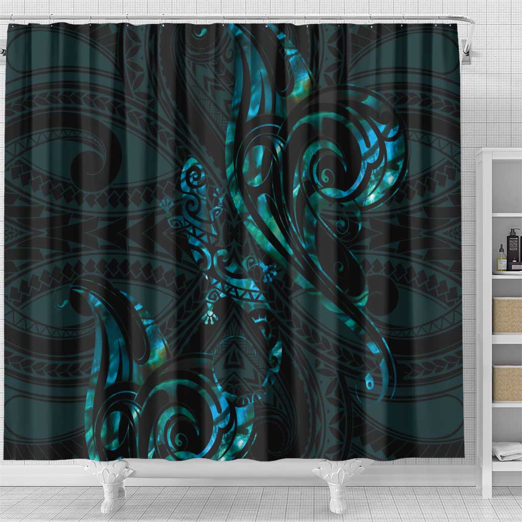 New Zealand Skink Shower Curtain Aotearoa Maori Mix Paua Shell