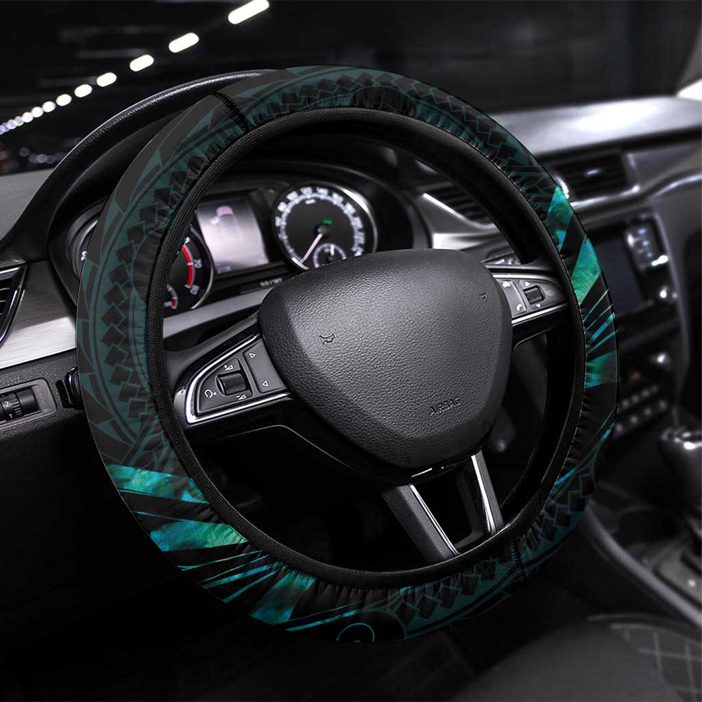 New Zealand Skink Steering Wheel Cover Aotearoa Maori Mix Paua Shell LT14 Universal Fit Blue - Polynesian Pride