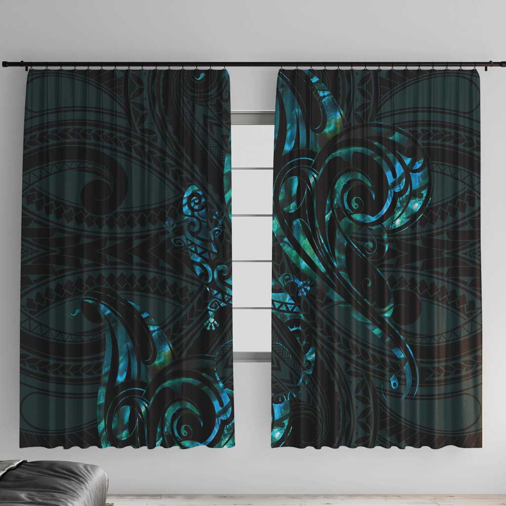 New Zealand Skink Window Curtain Aotearoa Maori Mix Paua Shell LT14 With Hooks Blue - Polynesian Pride