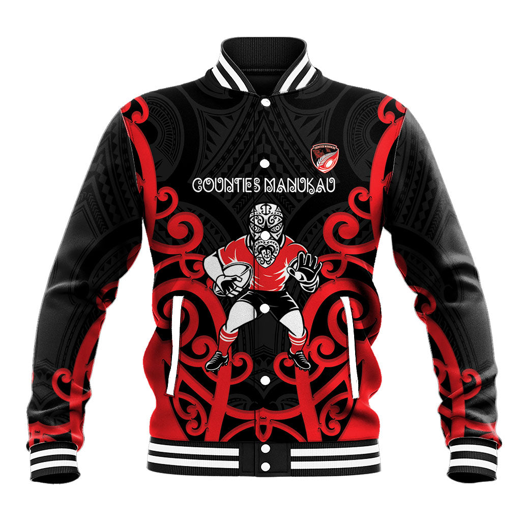 Counties Manukau Custom Rugby New Zealand Baseball Jacket Aotearoa Maori Pukana Tiki Mascot