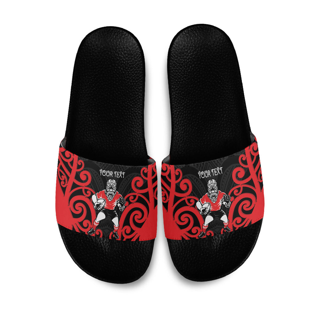 Counties Manukau Custom Rugby New Zealand Slide Sandals Aotearoa Maori Pukana Tiki Mascot