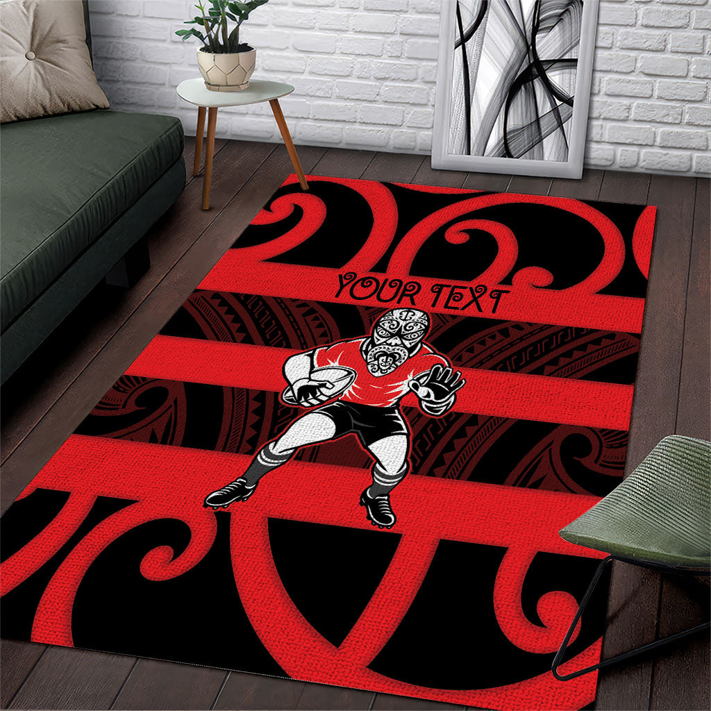 Canterbury Custom Rugby New Zealand Area Rug Aotearoa Maori Pukana Tiki Mascot