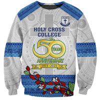 Fiji Holy Cross College Sweatshirt Happy 50th Anniversary Fijian Tagimoucia Tapa Pattern LT14 Unisex White - Polynesian Pride
