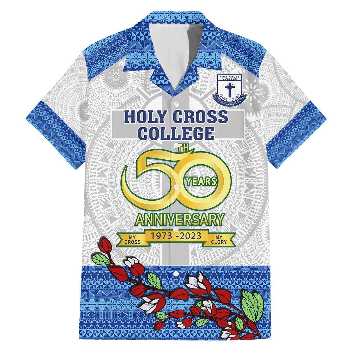 personalised-fiji-holy-cross-college-family-matching-mermaid-dress-and-hawaiian-shirt-happy-50th-anniversary-fijian-tagimoucia-tapa-pattern