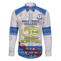 Personalised Fiji Holy Cross College Family Matching Puletasi Dress and Hawaiian Shirt Happy 50th Anniversary Fijian Tagimoucia Tapa Pattern LT14 Dad's Shirt - Long Sleeve White - Polynesian Pride