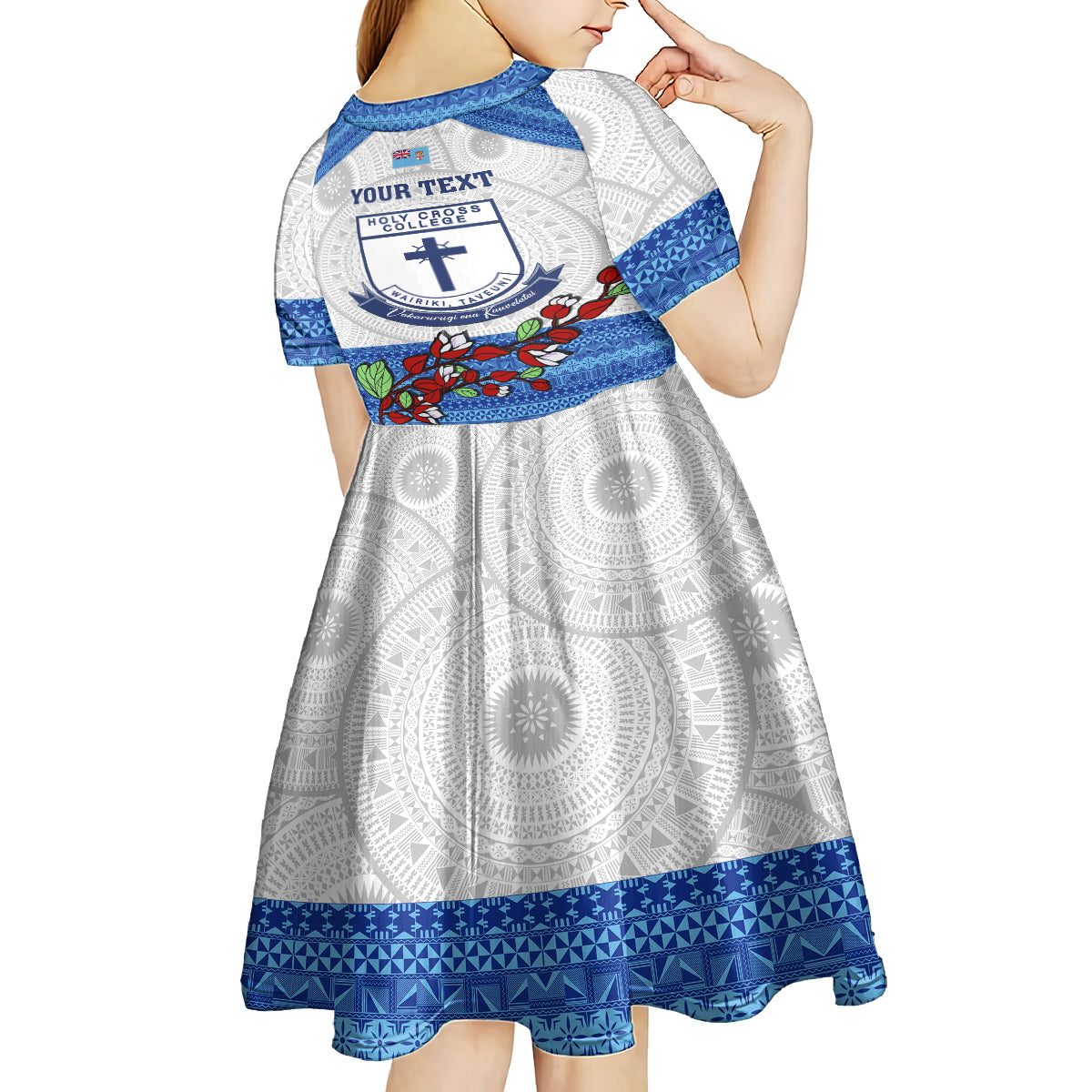 personalised-fiji-holy-cross-college-kid-short-sleeve-dress-happy-50th-anniversary-fijian-tagimoucia-tapa-pattern