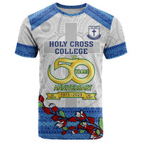 Personalised Fiji Holy Cross College T Shirt Happy 50th Anniversary Fijian Tagimoucia Tapa Pattern LT14 White - Polynesian Pride