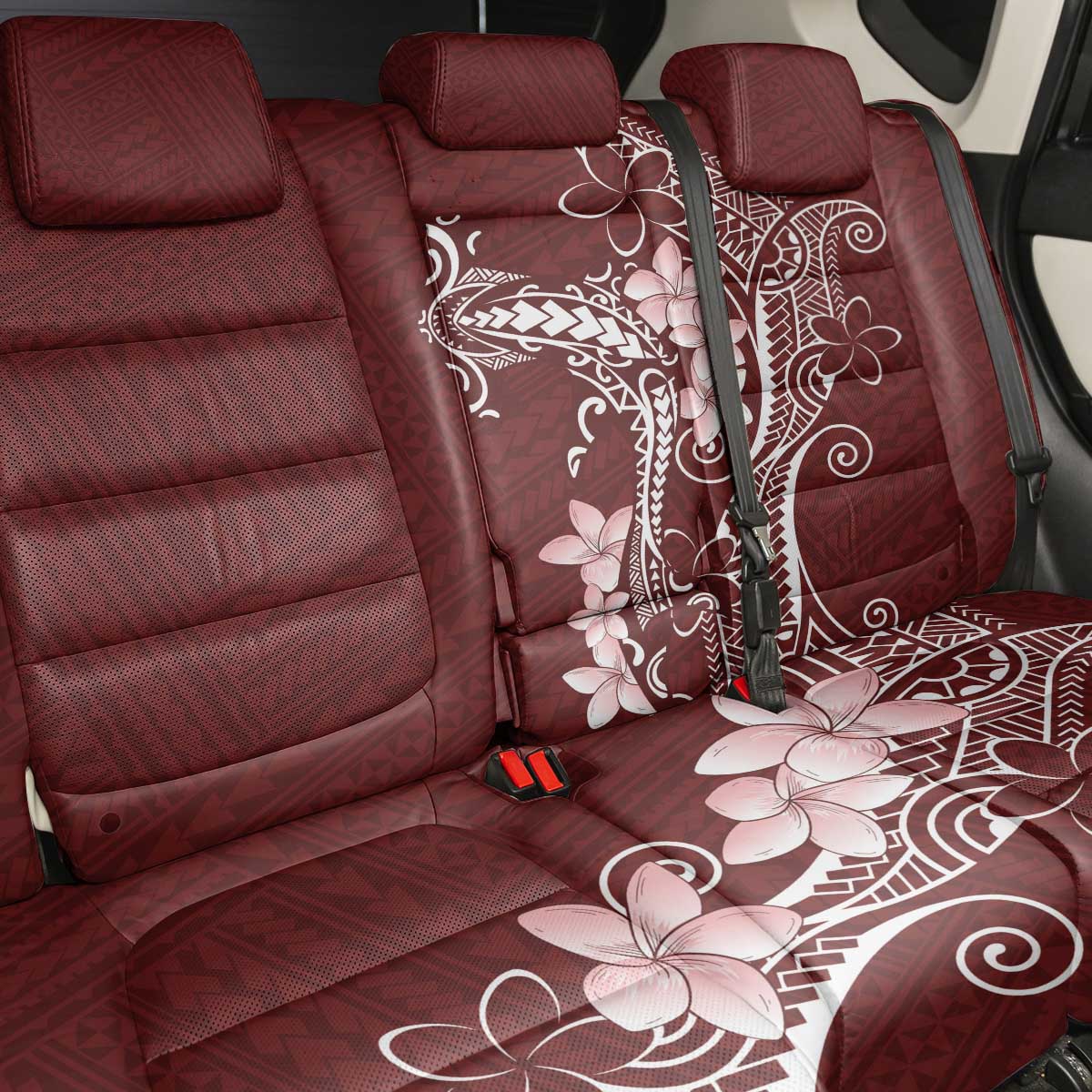 Oxblood Hawaii Back Car Seat Cover Hammerhead Shark Tattoo Curve Polynesian - Polynesian Pride