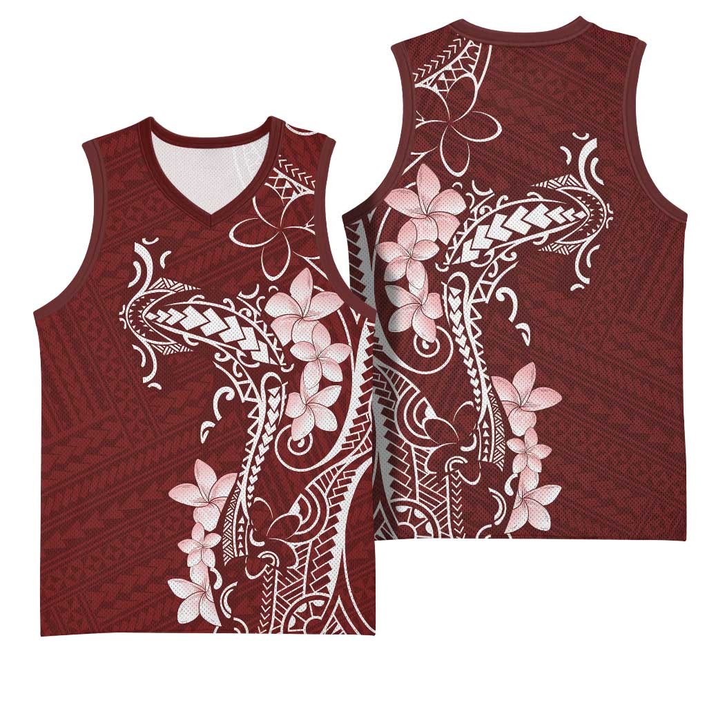 Oxblood Hawaii Basketball Jersey Hammerhead Shark Tattoo Curve Polynesian - Polynesian Pride