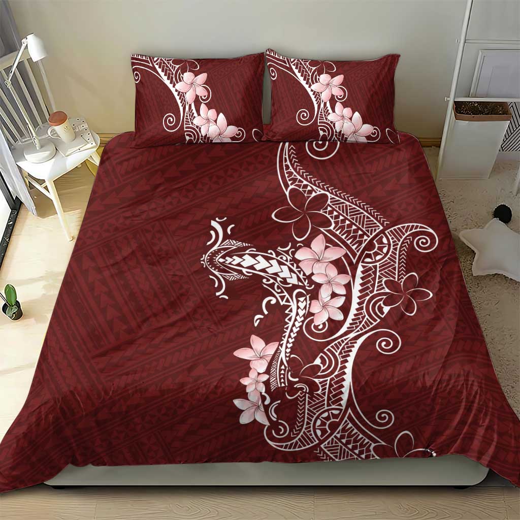 Oxblood Hawaii Bedding Set Hammerhead Shark Tattoo Curve Polynesian - Polynesian Pride