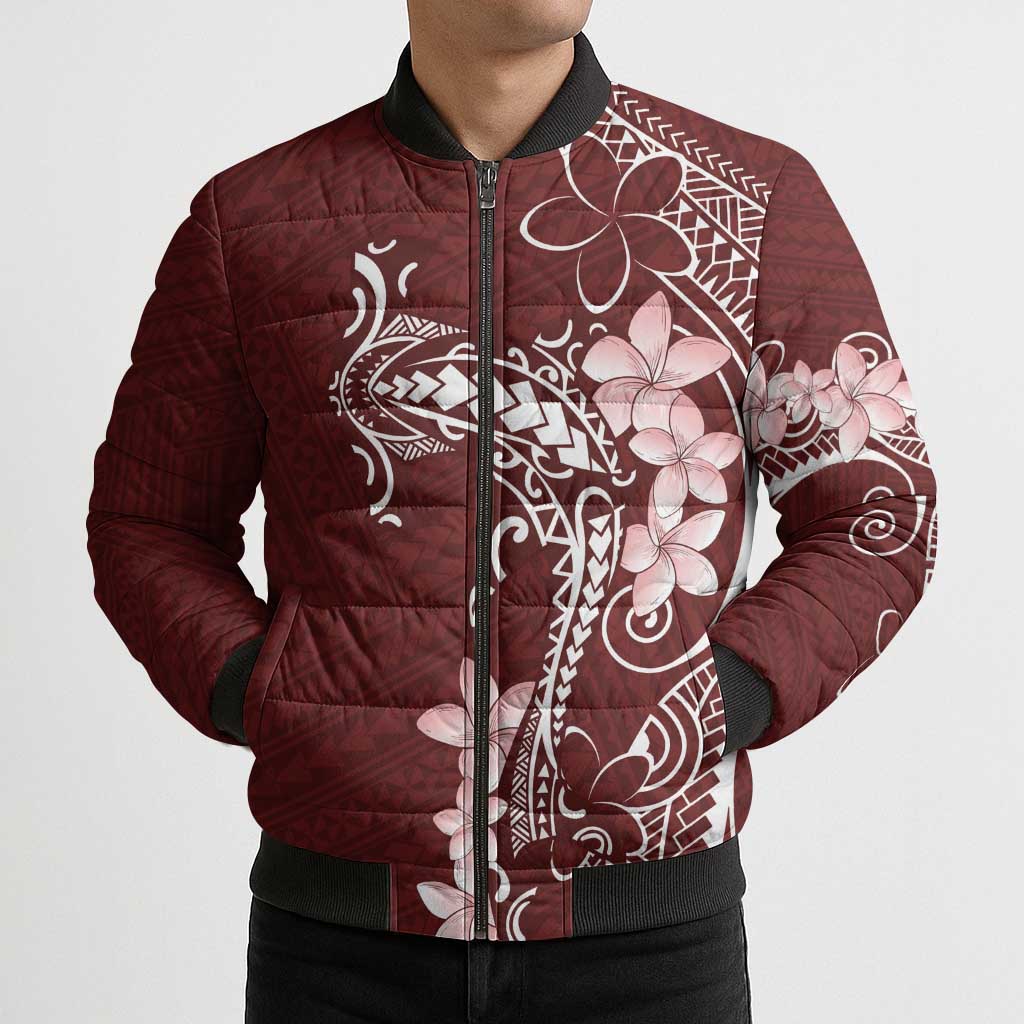 Oxblood Hawaii Bomber Puffer Jacket Hammerhead Shark Tattoo Curve Polynesian - Polynesian Pride