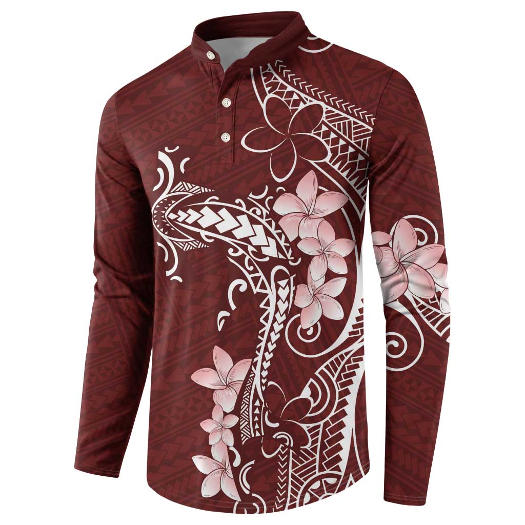 Oxblood Hawaii Button Sweatshirt Hammerhead Shark Tattoo Curve Polynesian - Polynesian Pride