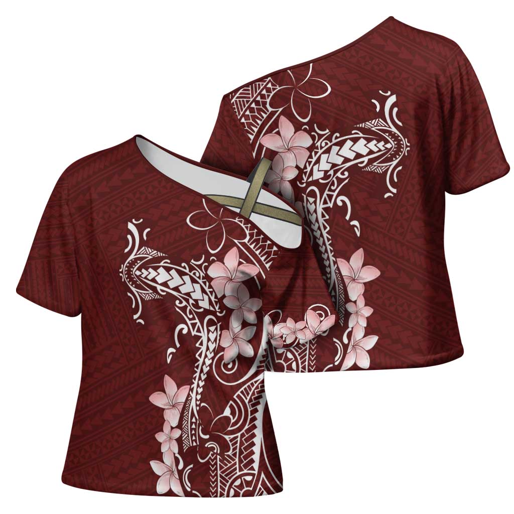Oxblood Hawaii Cross Shoulder Shirt Hammerhead Shark Tattoo Curve Polynesian - Polynesian Pride