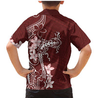 Oxblood Hawaii Family Matching Mermaid Dress and Hawaiian Shirt Hammerhead Shark Tattoo Curve Polynesian - Polynesian Pride