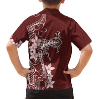 Oxblood Hawaii Family Matching Off Shoulder Maxi Dress and Hawaiian Shirt Hammerhead Shark Tattoo Curve Polynesian - Polynesian Pride