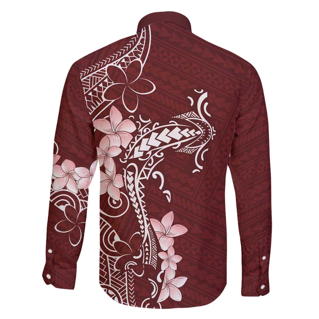 Oxblood Hawaii Family Matching Puletasi and Hawaiian Shirt Hammerhead Shark Tattoo Curve Polynesian - Polynesian Pride