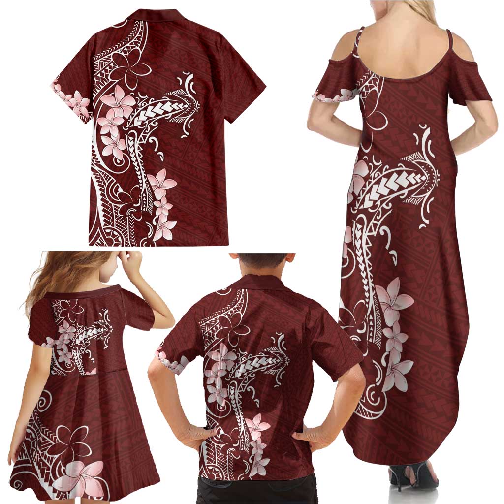 Oxblood Hawaii Family Matching Summer Maxi Dress and Hawaiian Shirt Hammerhead Shark Tattoo Curve Polynesian - Polynesian Pride