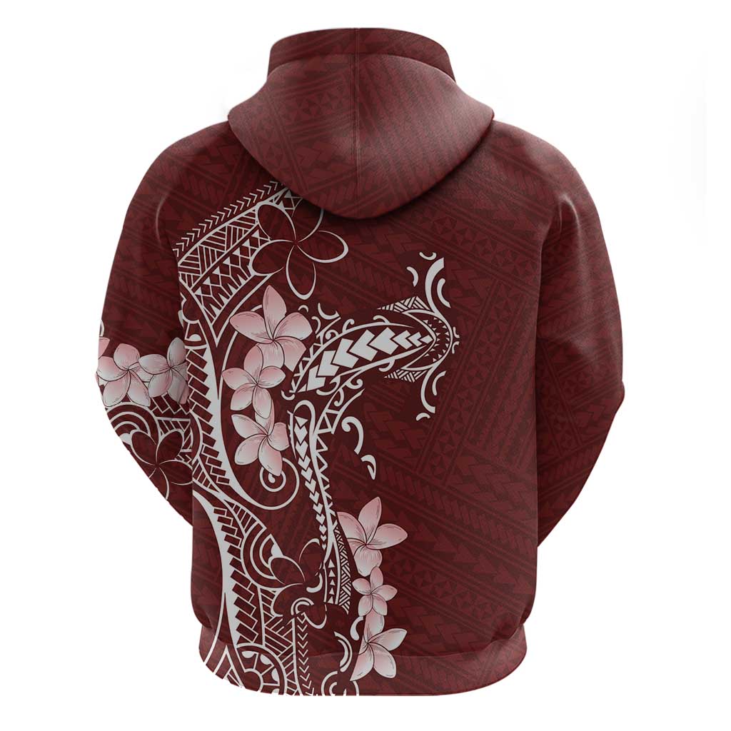 Oxblood Hawaii Hoodie Hammerhead Shark Tattoo Curve Polynesian - Polynesian Pride