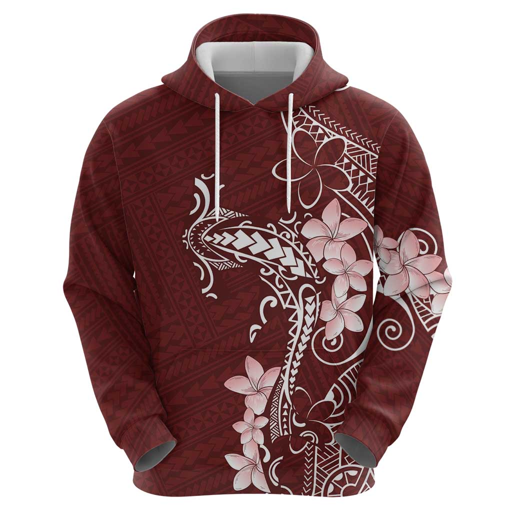 Oxblood Hawaii Hoodie Hammerhead Shark Tattoo Curve Polynesian - Polynesian Pride