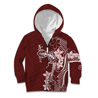 Oxblood Hawaii Kid Hoodie Hammerhead Shark Tattoo Curve Polynesian - Polynesian Pride