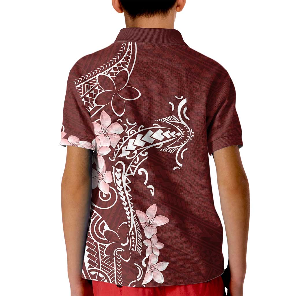 Oxblood Hawaii Kid Polo Shirt Hammerhead Shark Tattoo Curve Polynesian - Polynesian Pride