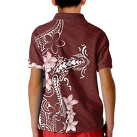 Oxblood Hawaii Kid Polo Shirt Hammerhead Shark Tattoo Curve Polynesian - Polynesian Pride