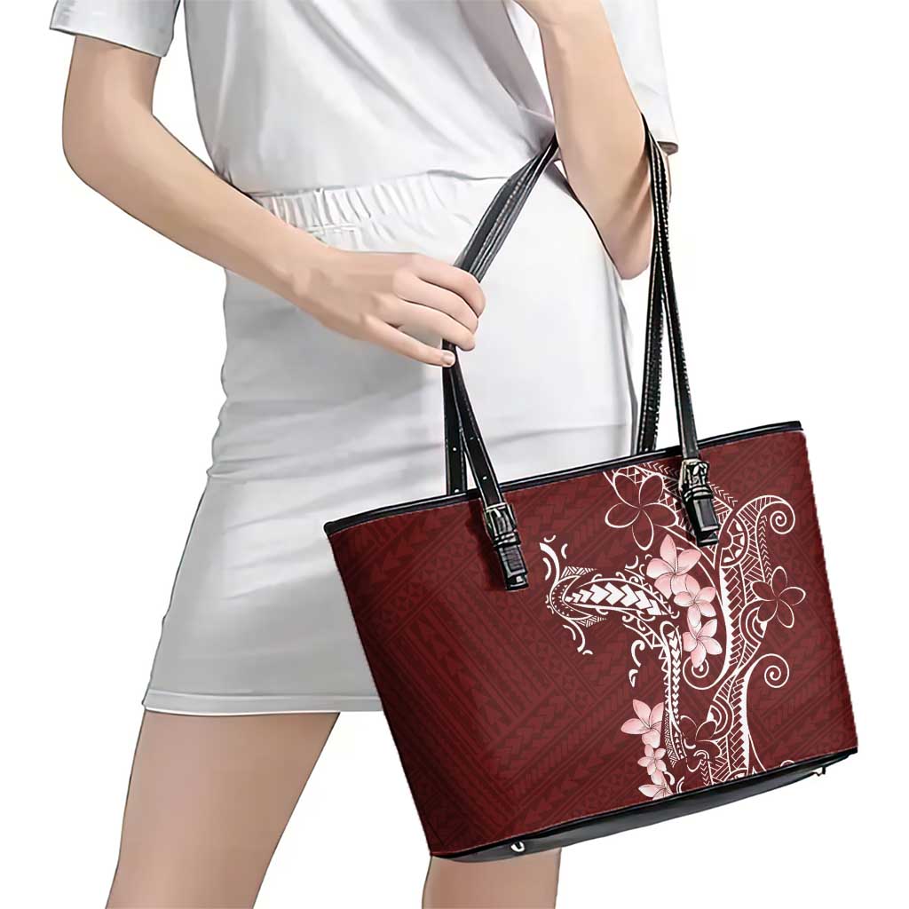 Oxblood Hawaii Leather Tote Bag Hammerhead Shark Tattoo Curve Polynesian - Polynesian Pride