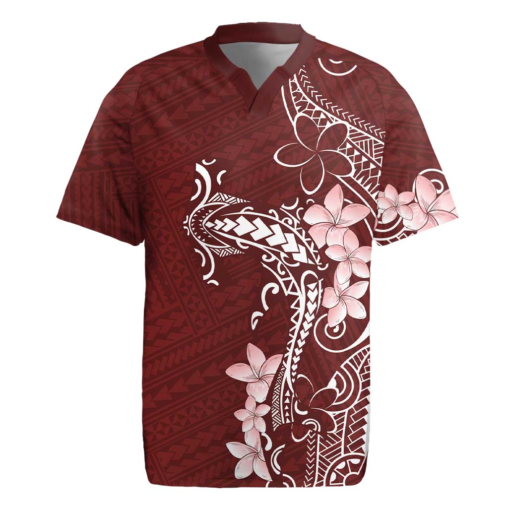 Oxblood Hawaii Rugby Jersey Hammerhead Shark Tattoo Curve Polynesian - Polynesian Pride