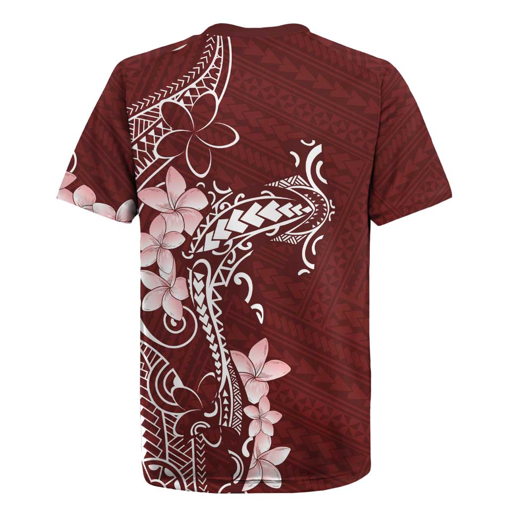 Oxblood Hawaii Rugby Jersey Hammerhead Shark Tattoo Curve Polynesian - Polynesian Pride
