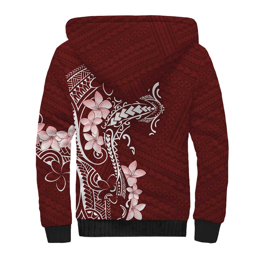 Oxblood Hawaii Sherpa Hoodie Hammerhead Shark Tattoo Curve Polynesian - Polynesian Pride