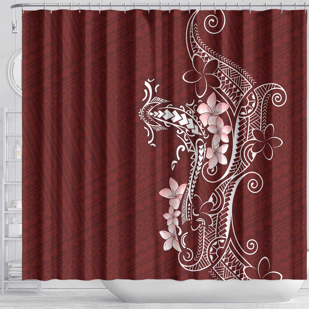 Oxblood Hawaii Shower Curtain Hammerhead Shark Tattoo Curve Polynesian - Polynesian Pride