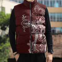 Oxblood Hawaii Sleeveless Puffer Jacket Hammerhead Shark Tattoo Curve Polynesian - Polynesian Pride