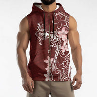 Oxblood Hawaii Sleeveless Zip Hoodie Hammerhead Shark Tattoo Curve Polynesian - Polynesian Pride