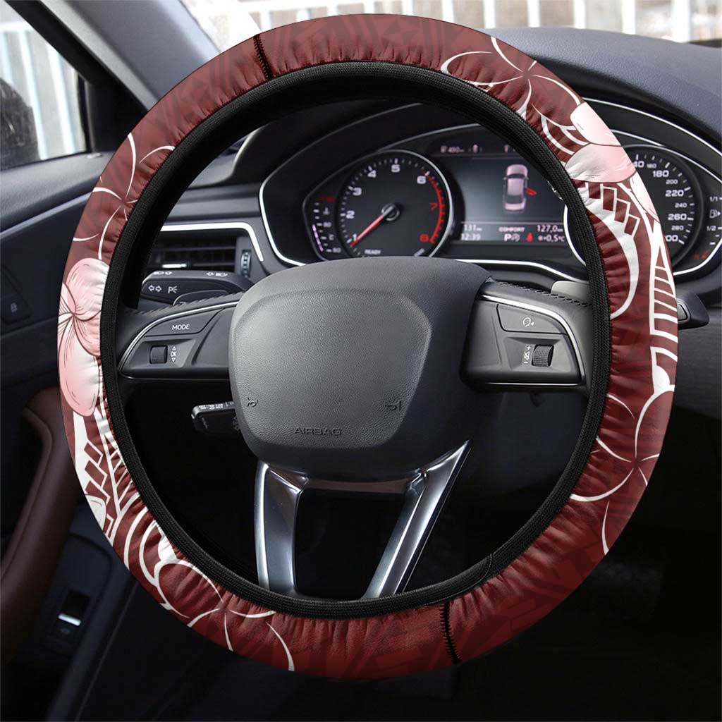 Oxblood Hawaii Steering Wheel Cover Hammerhead Shark Tattoo Curve Polynesian - Polynesian Pride