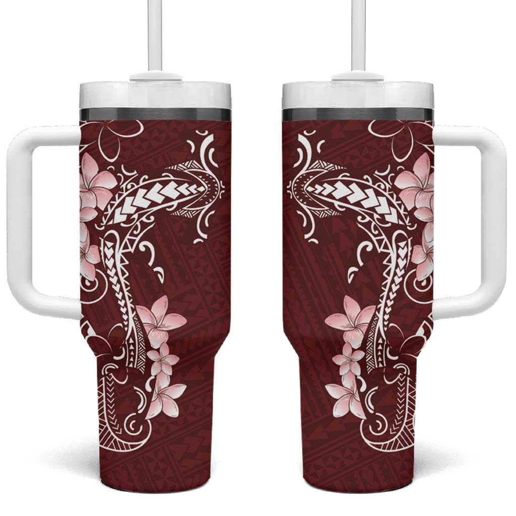 Oxblood Hawaii Tumbler With Handle Hammerhead Shark Tattoo Curve Polynesian - Polynesian Pride