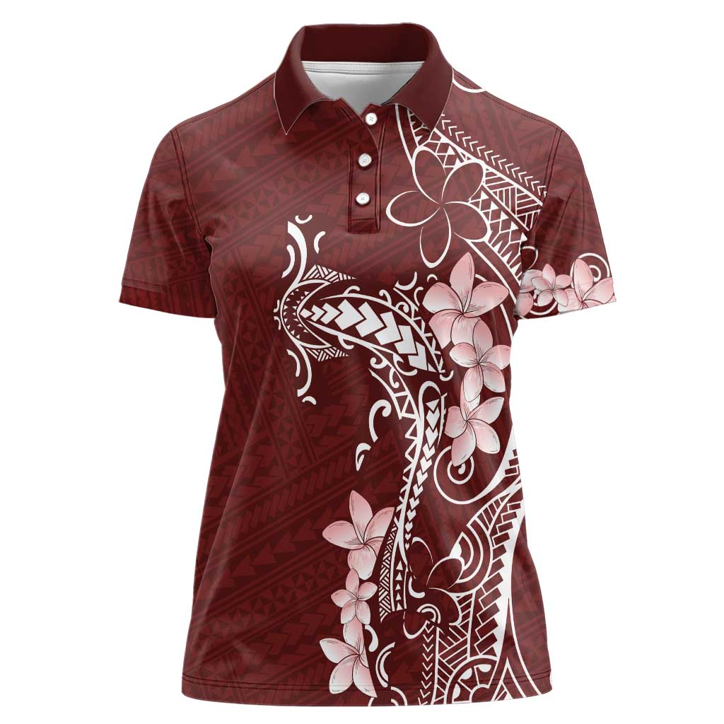 Oxblood Hawaii Women Polo Shirt Hammerhead Shark Tattoo Curve Polynesian - Polynesian Pride
