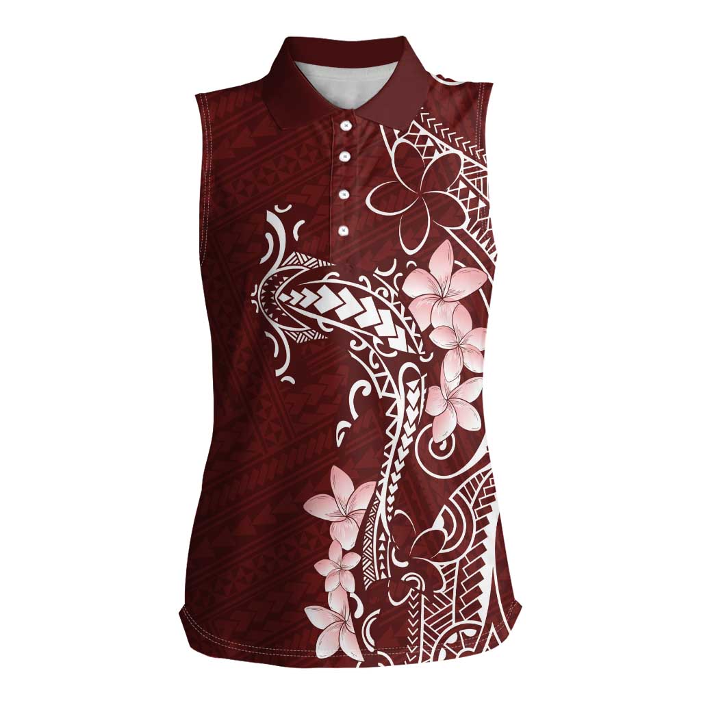 Oxblood Hawaii Women Sleeveless Polo Shirt Hammerhead Shark Tattoo Curve Polynesian - Polynesian Pride