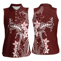 Oxblood Hawaii Women Sleeveless Polo Shirt Hammerhead Shark Tattoo Curve Polynesian - Polynesian Pride