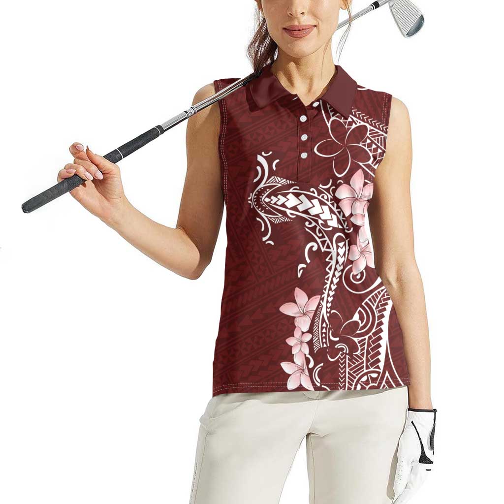 Oxblood Hawaii Women Sleeveless Polo Shirt Hammerhead Shark Tattoo Curve Polynesian - Polynesian Pride