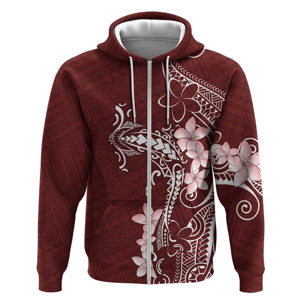 Oxblood Hawaii Zip Hoodie Hammerhead Shark Tattoo Curve Polynesian - Polynesian Pride