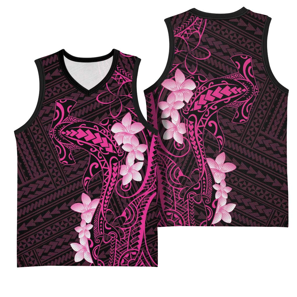 Pink Hawaii Basketball Jersey Hammerhead Shark Tattoo Curve Polynesian - Polynesian Pride