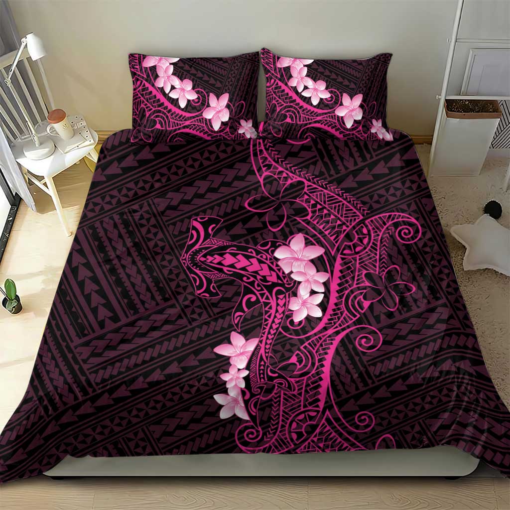 Pink Hawaii Bedding Set Hammerhead Shark Tattoo Curve Polynesian - Polynesian Pride