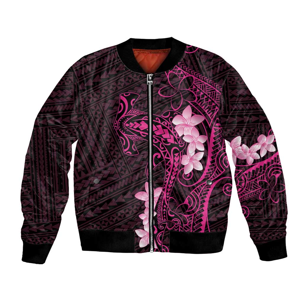 Pink Hawaii Bomber Jacket Hammerhead Shark Tattoo Curve Polynesian - Polynesian Pride